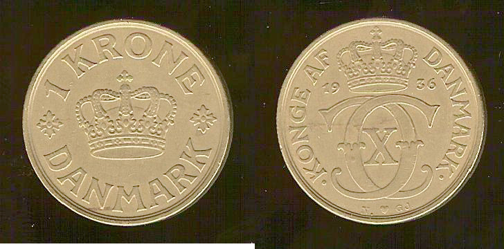 Denmark 1 kroner 1936 gVF